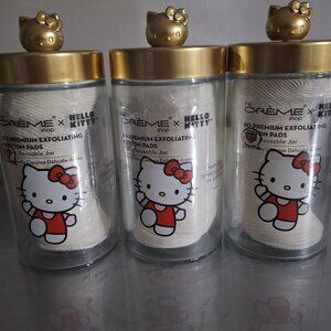 NEW (3) The CREME Shop X HELLO KITTY 80 Exfoliating Cotton Pads In  Glass Jar